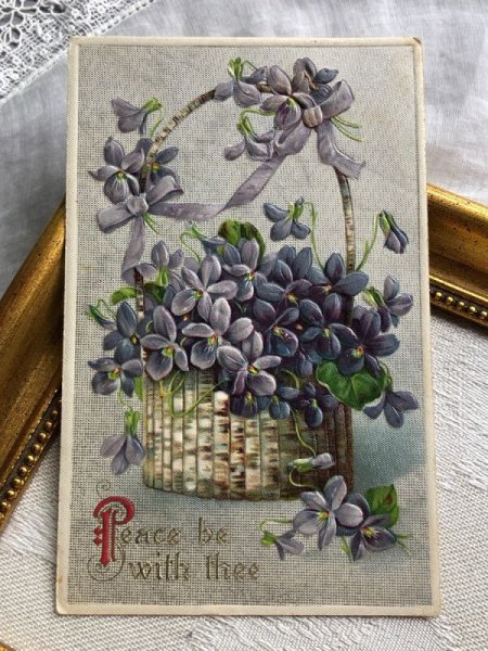 画像2: Postcard  　アンティークポストカード　スミレのお花かご　パニエ　 (2)