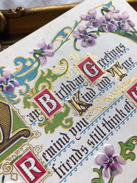 画像3: Postcard   アンティークポストカード スミレのお花 お誕生日メッセージ (3)