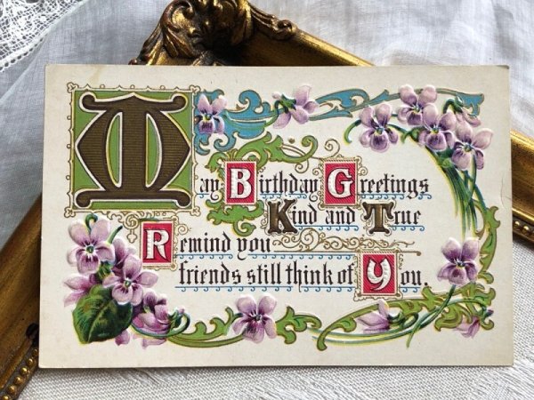 画像2: Postcard   アンティークポストカード スミレのお花 お誕生日メッセージ (2)