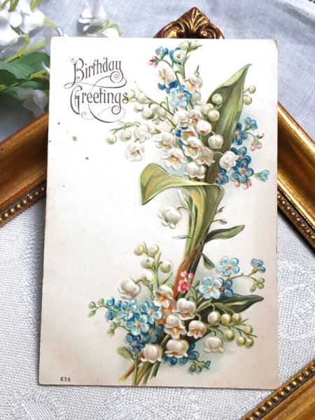 画像2: Postcard   アンティークポストカード スズランと忘れな草のお花 アメリカ1907年 (2)