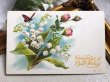 画像2: Postcard  　アンティークポストカード　スズランのお花　薔薇　蝶々　アメリカ1910年 (2)