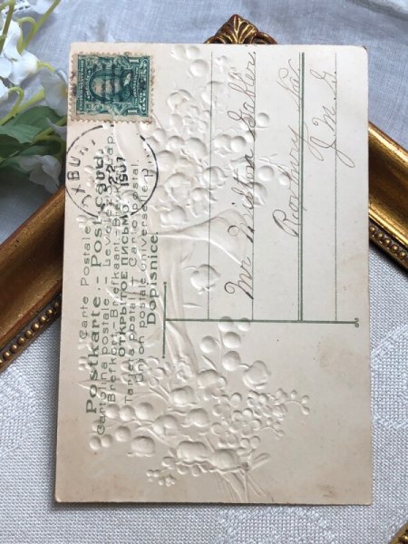 画像4: Postcard   アンティークポストカード スズランと忘れな草のお花 アメリカ1907年 (4)