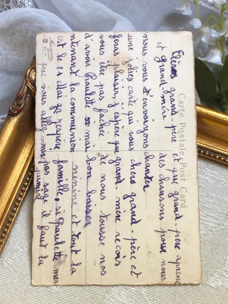 画像3: Postcard   アンティークポストカード スズランのお花 パニエ 水色リボン (3)