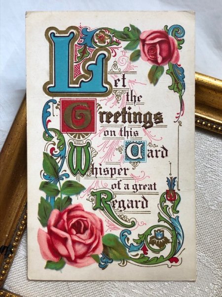 画像2: Postcard 　アンティークポストカード　薔薇のお花のメッセージ (2)