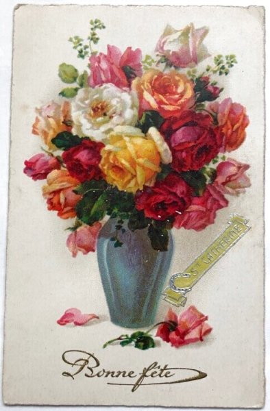 画像1: Postcard 　アンティークポストカード　薔薇のお花　フランス　St Catherine　 (1)