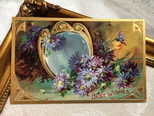 画像2: Postcard  　アンティークポストカード　鏡と青いお花 (2)