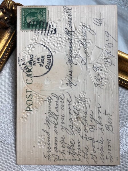 画像4: Postcard  　アンティークポストカード　忘れな草のお花と白鳥のいる風景 (4)