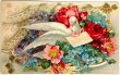 画像1: Postcard  　アンティークポストカード　伝書鳩とお花　薔薇　忘れな草　（未使用） (1)