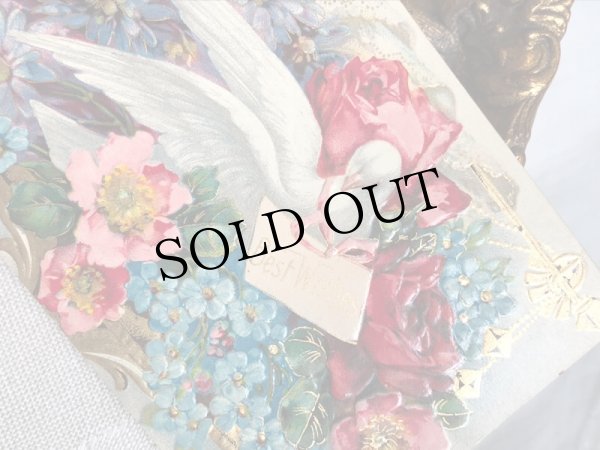 画像3: Postcard  　アンティークポストカード　伝書鳩とお花　薔薇　忘れな草　（未使用） (3)