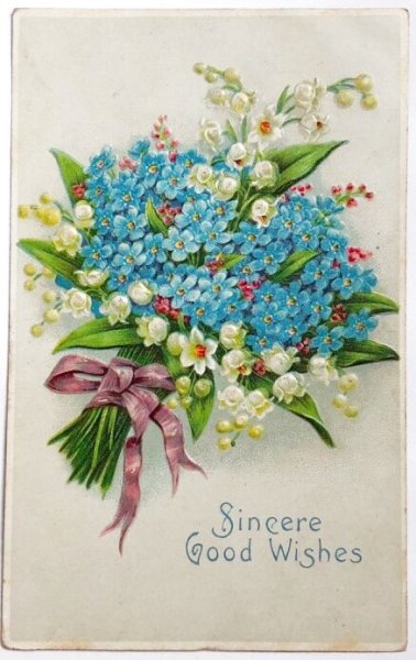 画像1: Postcard  　アンティークポストカード　忘れな草とスズランの花束　アメリカ1912年 (1)