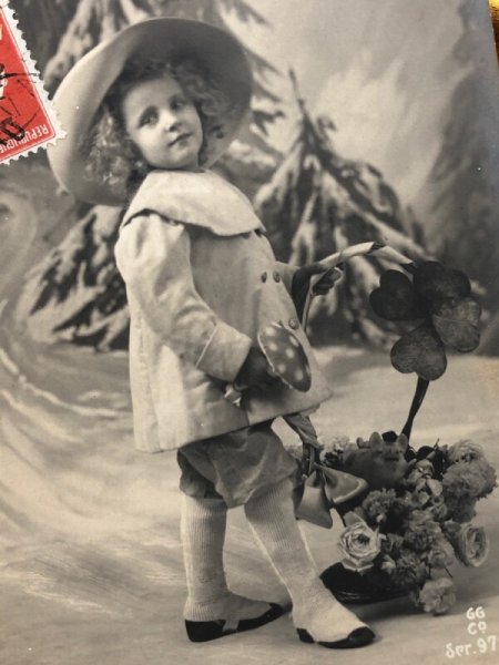 画像3: Postcard アンティークポストカード 新年祝い New Year キノコと子ども 四つ葉クローバー 写真 フランス (3)