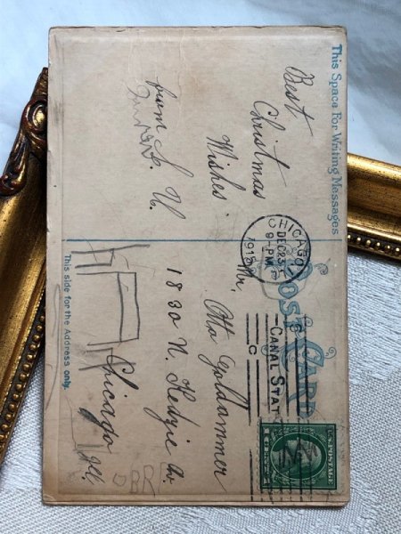 画像4: Postcard 　アンティークポストカード　クリスマス　ホーリーと赤いお花　刺繍 (4)