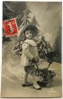 画像1: Postcard　アンティークポストカード　新年祝い　New Year　キノコと子ども　四つ葉クローバー　写真　フランス (1)