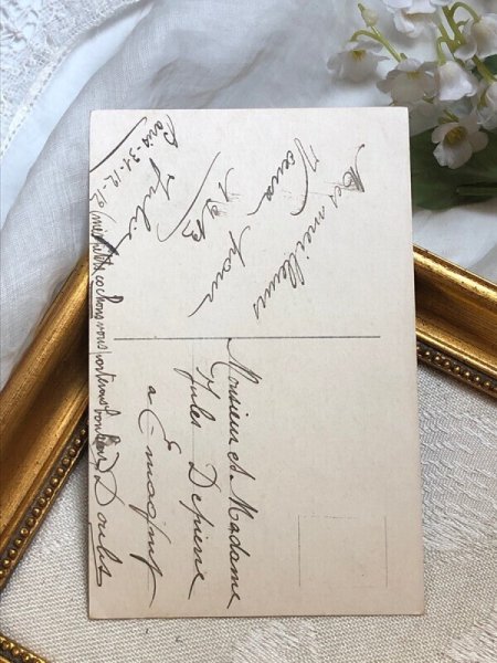 画像4: Postcard アンティークポストカード 子豚と大きな馬蹄と子どもたち フランス1912年 (4)