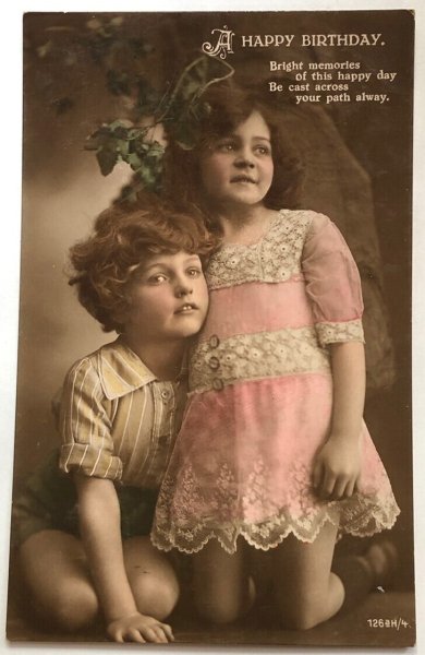 画像1: Postcard　アンティークポストカード　兄妹　写真　イギリス1922年 (1)