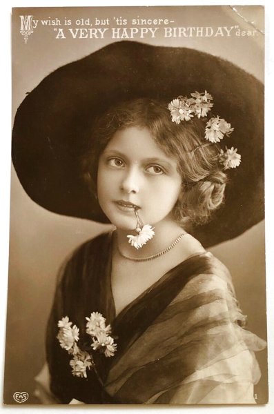 画像1: Postcard　アンティークポストカード　大きな帽子の女の子　写真 (1)