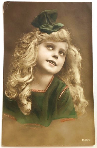 画像1: Postcard　アンティークポストカード　リボンの女の子　写真　 (1)