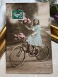 画像2: Postcard　アンティークポストカード　自転車に乗る女の子　フランス1915年 (2)