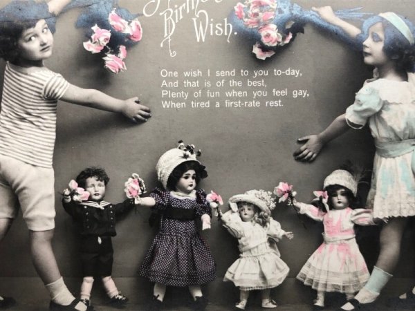 画像3: Postcard アンティークポストカード お人形さんと子ども達 イギリス1912年 (3)