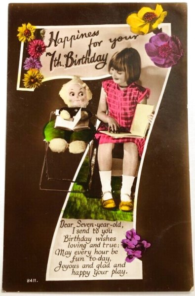 画像1: Postcard　アンティークポストカード　お人形と女の子　イギリス1930年代頃 (1)