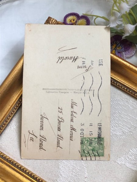 画像3: Postcard アンティークポストカード お人形と椅子に座る女の子 写真 1916年 (3)