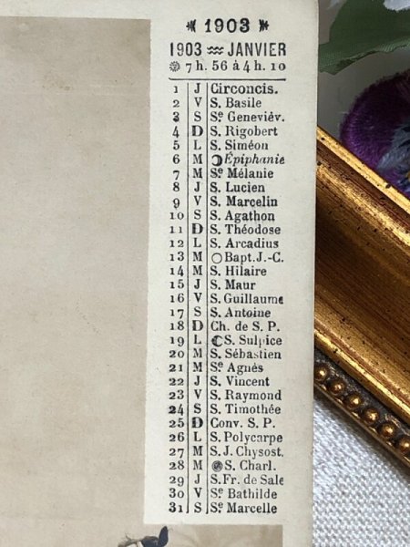 画像4: Postcard アンティークポストカード 1903年カレンダー 玩具と女の子 木馬 お人形 フラフープ  (4)