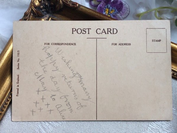 画像4: Postcard アンティークポストカード お人形さんと女の子 ベッド イギリス (4)