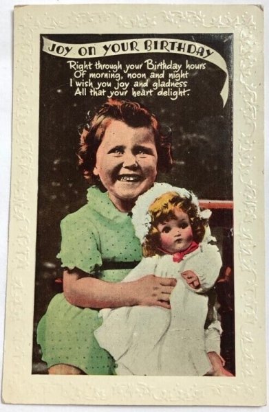画像1: Postcard　アンティークポストカード　お人形さんと女の子　イギリス1930年代 (1)