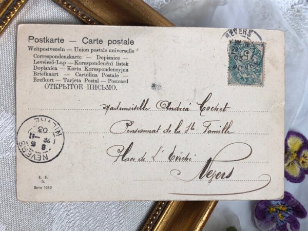 画像6: Postcard アンティークポストカード お人形さんを運ぶ女の子  フランス1903年 (6)