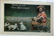 画像1: Postcard　アンティークポストカード　犬のぬいぐるみの車に乗る男の子　イギリス　（未使用） (1)