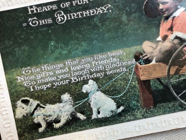画像3: Postcard　アンティークポストカード　犬のぬいぐるみの車に乗る男の子　イギリス　（未使用） (3)