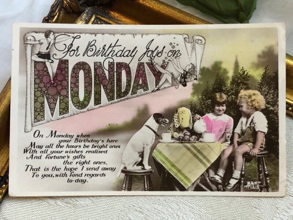 画像2: Postcard　アンティークポストカード　犬と子ども達のティータイム　ぬいぐるみ　イギリス1935年 (2)