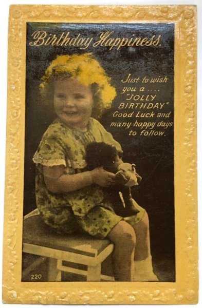 画像1: Postcard　アンティークポストカード　お人形（ぬいぐるみ？）と女の子　イギリス　1944年 (1)