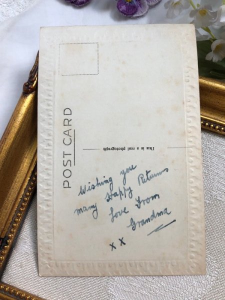 画像4: Postcard　アンティークポストカード　フレンチブルドッグのぬいぐるみと女の子　ティータイムお茶会　シュタイフ　ブリー (4)