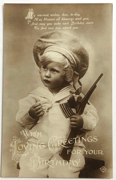 画像1: Postcard　アンティークポストカード　セーラー服の男の子　鉄砲の玩具　イギリス (1)