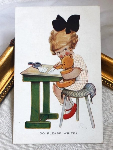 画像2: Postcard  アンティークポストカード お手紙を書く女の子 テディベア Mable Lucie Attwell (未使用) (2)