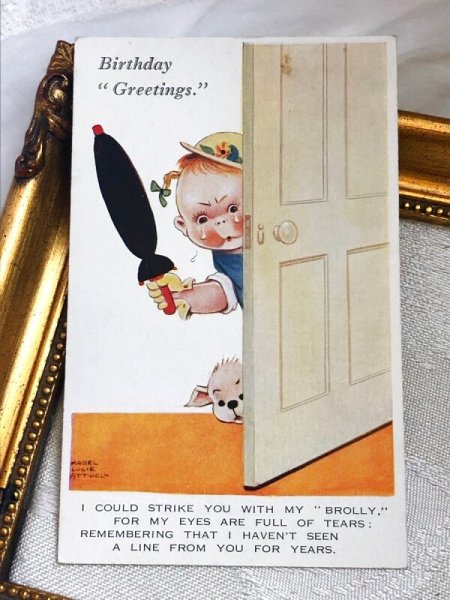 画像2: Postcard  アンティークポストカード 怒りながら泣く女の子と子犬 Mable Lucie Attwell (未使用) (2)