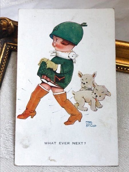 画像2: Postcard 　アンティークポストカード　ブーツの女の子と子犬　Mable Lucie Attwell　（未使用） (2)