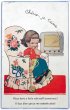 画像1: Postcard 　アンティークポストカード　ラジオの音楽を聴いて泣く女の子　編み物　1926年　Mable Lucie Attwell　（未使用） (1)