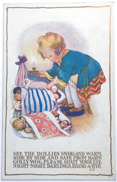 画像1: Postcard　アンティークポストカード　お人形さんを寝かしつける女の子　Susan B Pearse　 (1)