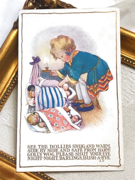 画像2: Postcard アンティークポストカード お人形さんを寝かしつける女の子 Susan B Pearse  (2)