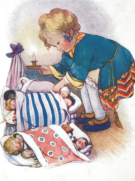 画像3: Postcard アンティークポストカード お人形さんを寝かしつける女の子 Susan B Pearse  (3)