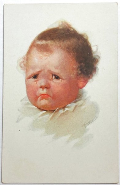 画像1: Postcard　アンティークポストカード　泣く赤ちゃん　Wally Fialkowska　（未使用） (1)
