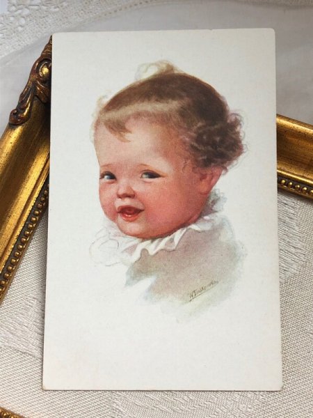 画像2: Postcard アンティークポストカード 微笑む赤ちゃん Wally Fialkowska (未使用) (2)
