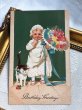 画像2: Postcard　アンティークポストカード　花束を持つ女の子と猫　Marie Flatscher (2)