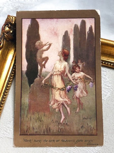 画像2: Postcard アンティークポストカード 夕暮時の女の子たち   Sybil Barham (2)