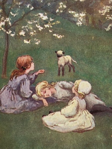 画像3: Postcard アンティークポストカード お花の下で寛ぐ女の子と子羊 Blossoms /  Sybil Barham (3)