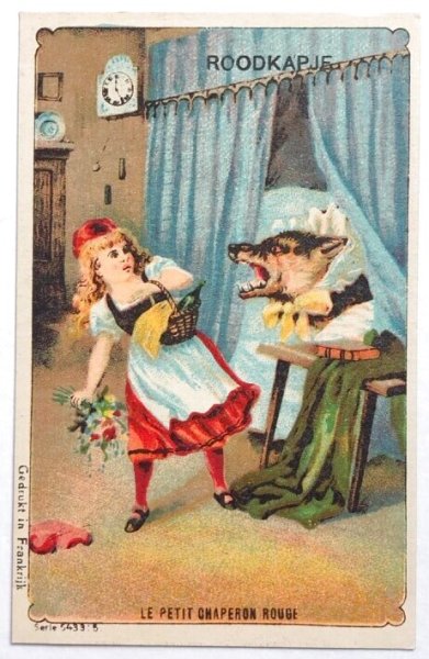 画像1: Vintage trade card  アンティークトレードカード　赤ずきんちゃんと狼　　1900年頃 (1)