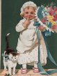 画像3: Postcard　アンティークポストカード　花束を持つ女の子と猫　Marie Flatscher (3)