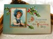 画像2: Postcard  アンティークポストカード　クリスマス　Xmas　ホーリーとボンネット帽子の女の子　E.Clapsaddle  (2)